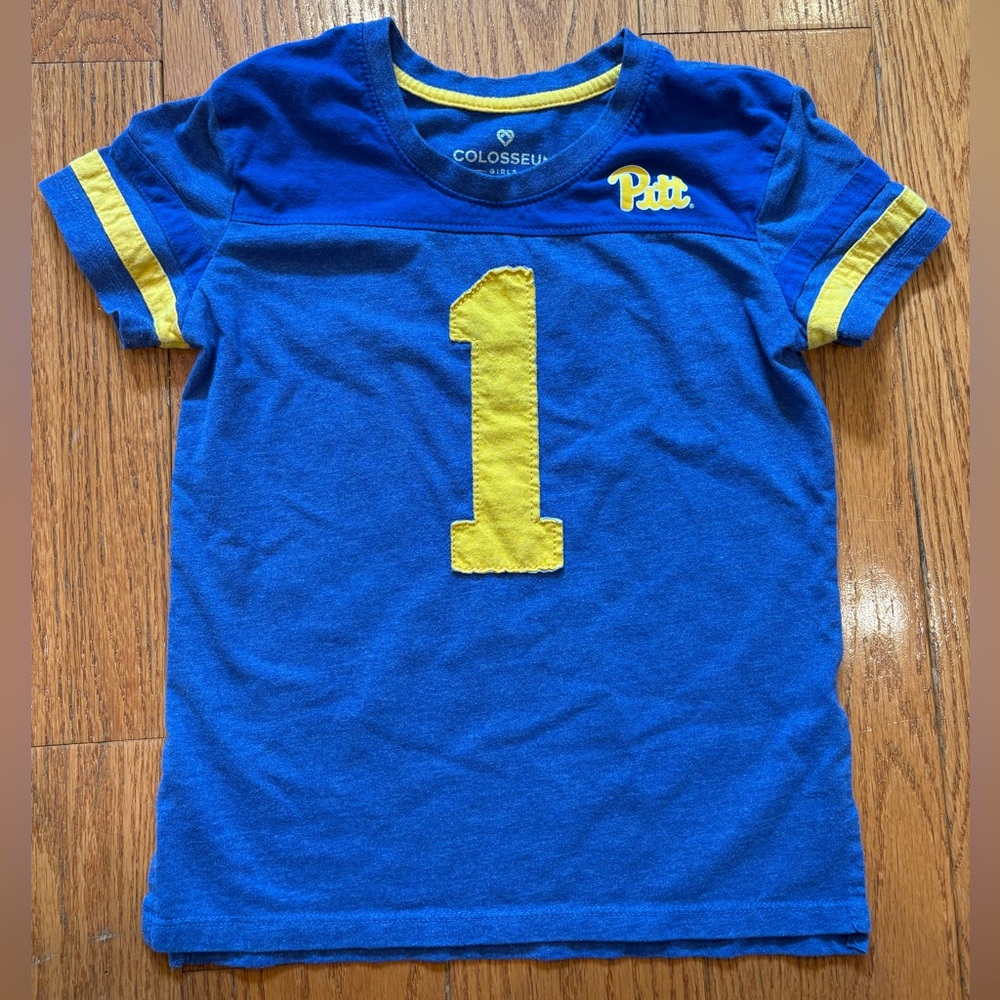 Pitt Panthers Girls’ #1 Blue & Yellow Tee by Colosseum – Size M (7–8)